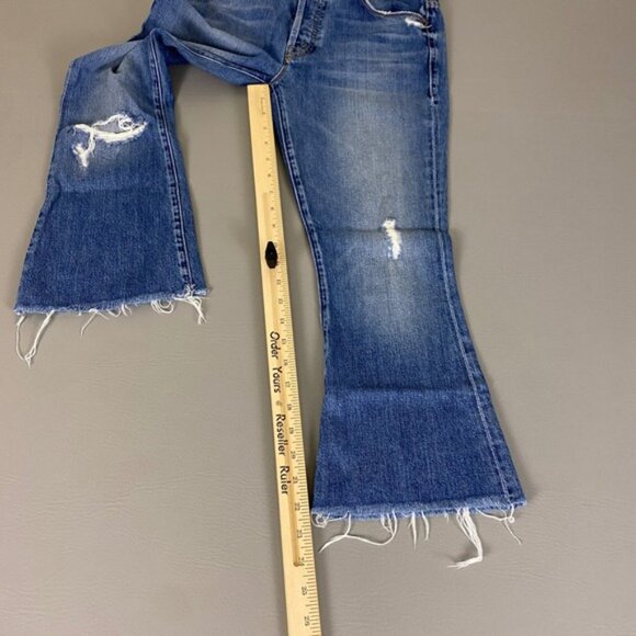 MOTHER The Nomad Crop Fray Jeans Size 28‎ Blue Flare Twice As Nice Distressed - Picture 12 of 15